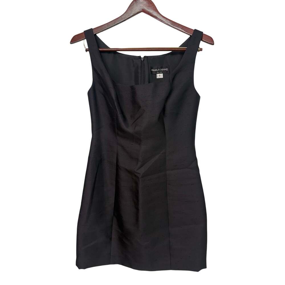 Pamela Dennis Black Silk Dress Short Size 12 Vintage Sheath Mini LBD Sleeveless